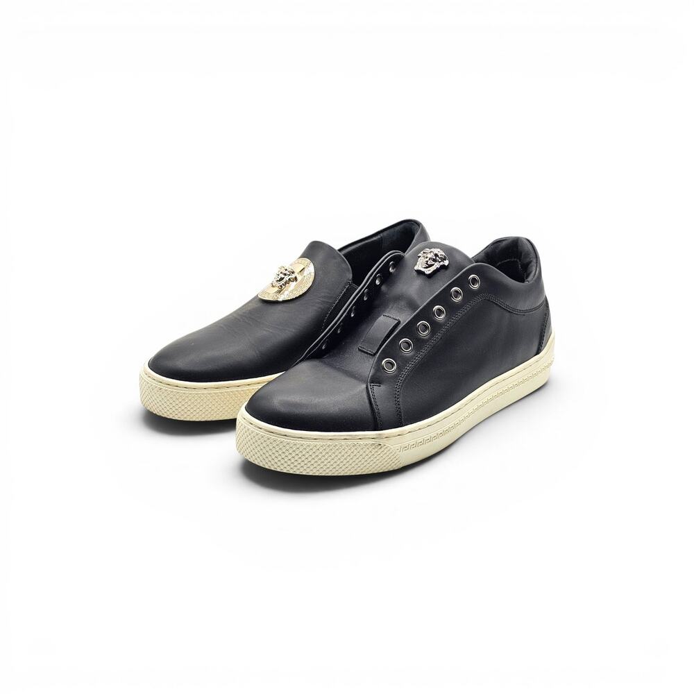 Versace Unisex Black Leather Medusa Slip-On Sneakers EU 39 US 6M 9W
